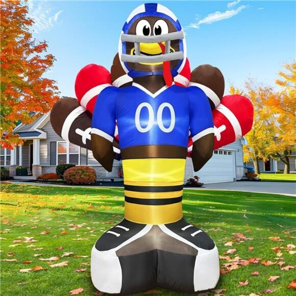 8 Ft Giant Football Turkey Inflatables Thanksgiving Decor with Built-in LED - Picture 7 of 8